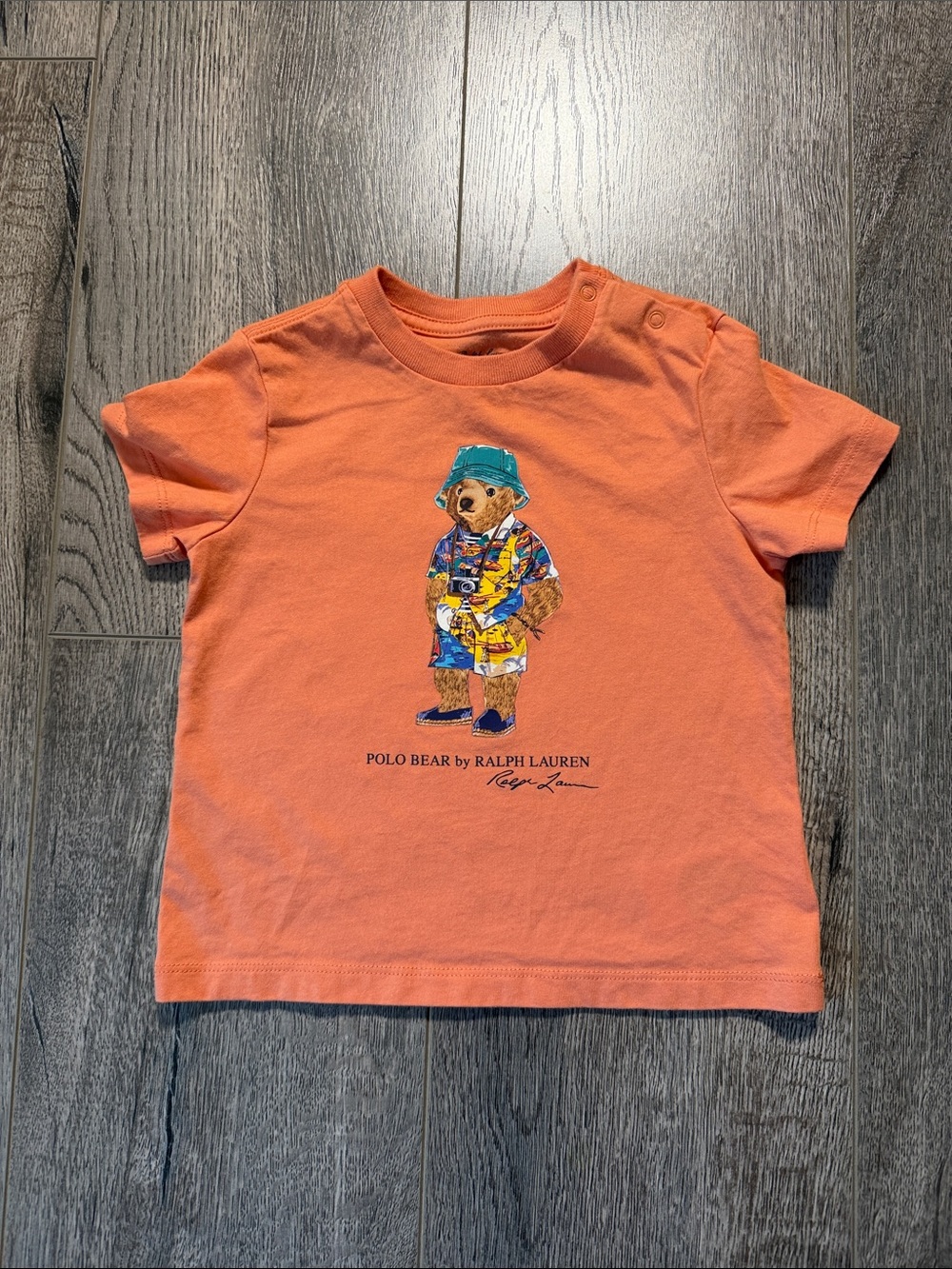 Ralph Lauren Orange Polo Bear Graphic Short Sleeve Tee with Multicolor Bear